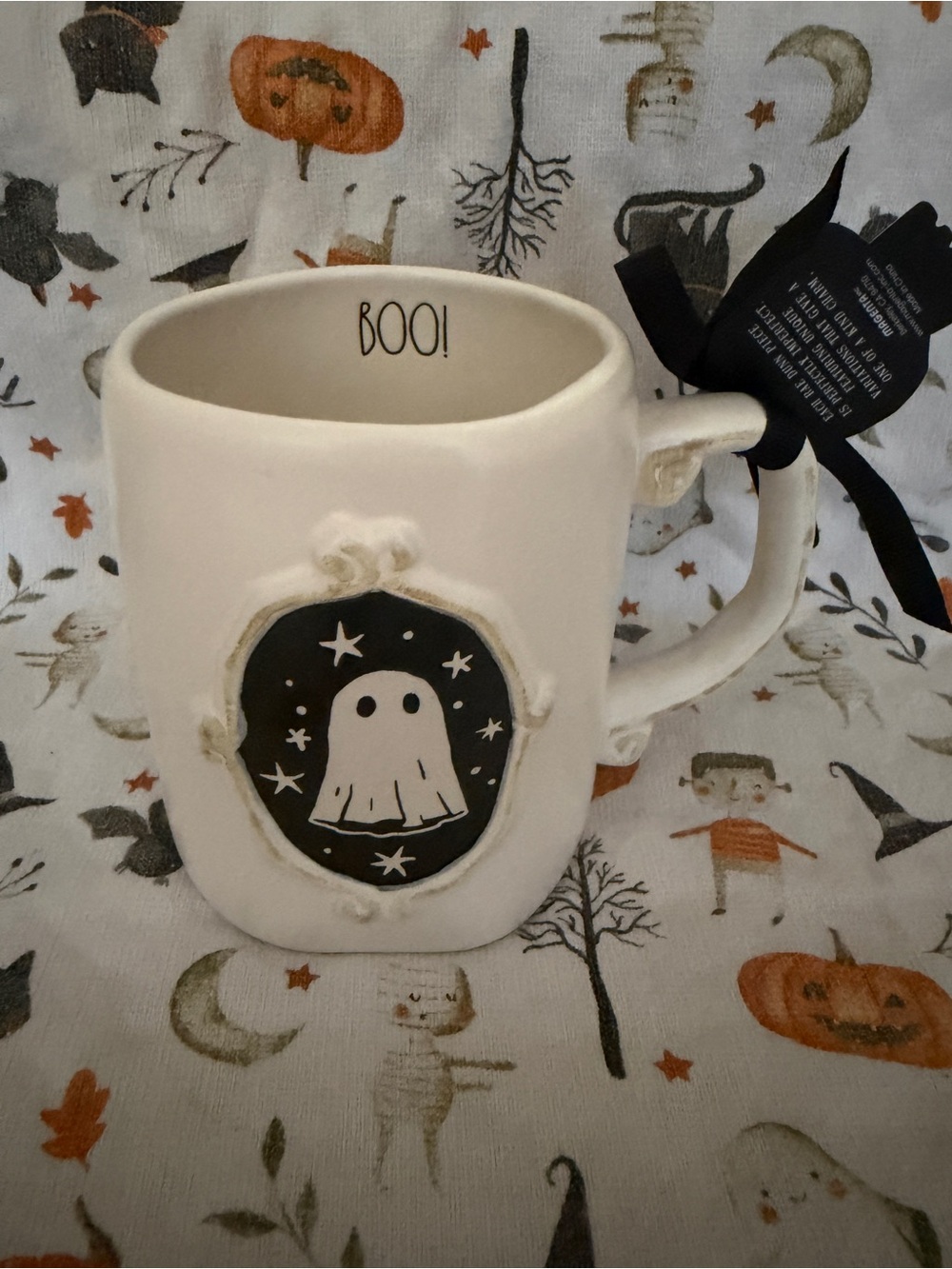 Rae Dunn White Halloween Ghost Mug with Black Accent